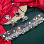 Load image into Gallery viewer, Mirror Ghungroo Cloth Choker With Jhumka