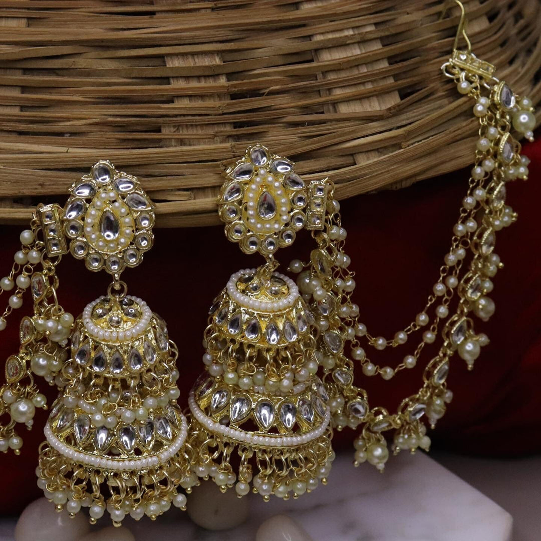 Mandavi Statement Earring With 3 Layer Kaanchain