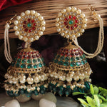 Load image into Gallery viewer, Kaur Jhumka With Pearl Kaan-Chain ( Over size Jhumka )