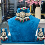 Load image into Gallery viewer, Rena Polki Choker With Earrings And Mangtika - Maroon Green