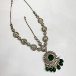 Load image into Gallery viewer, Shruti Semi Bridal Necklace Set (Nacklace, Earrings, Sheeshphool, Nath