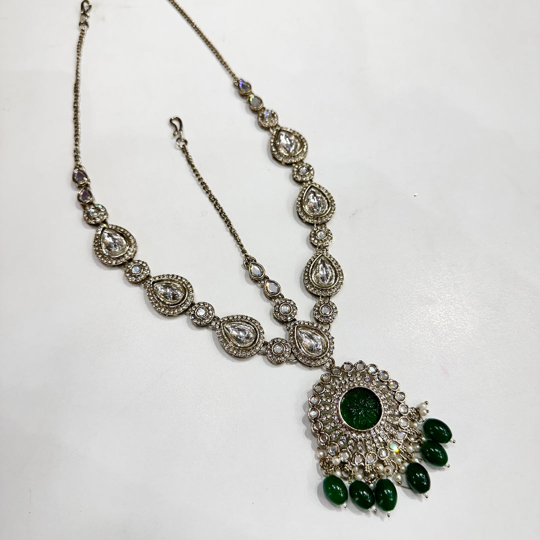 Shruti Semi Bridal Necklace Set (Nacklace, Earrings, Sheeshphool, Nath