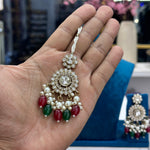 Load image into Gallery viewer, Rena Polki Choker With Earrings And Mangtika - Maroon Green