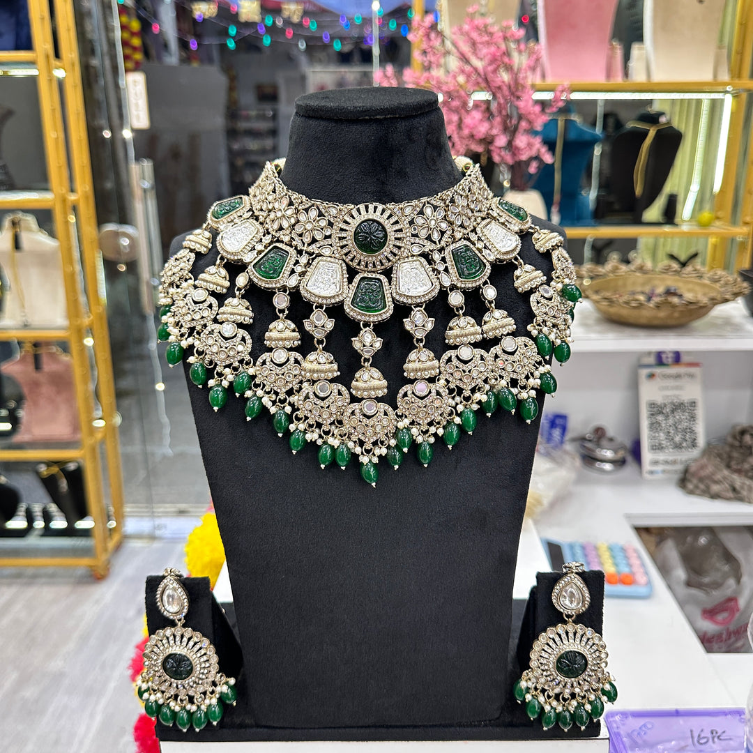 Shruti Semi Bridal Necklace Set (Nacklace, Earrings, Sheeshphool, Nath