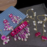 Load image into Gallery viewer, Handmade Cloth Shell Choker With Earrings + Maang Teeka + Hath Panja