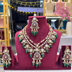 Load image into Gallery viewer, Sushila Layer premium Kundal Polki Necklace - Rani Green