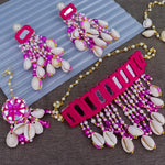 Load image into Gallery viewer, Handmade Cloth Shell Choker With Earrings + Maang Teeka + Hath Panja
