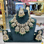 Load image into Gallery viewer, Renu Kundan Polki Semi Bridal Necklace - Green