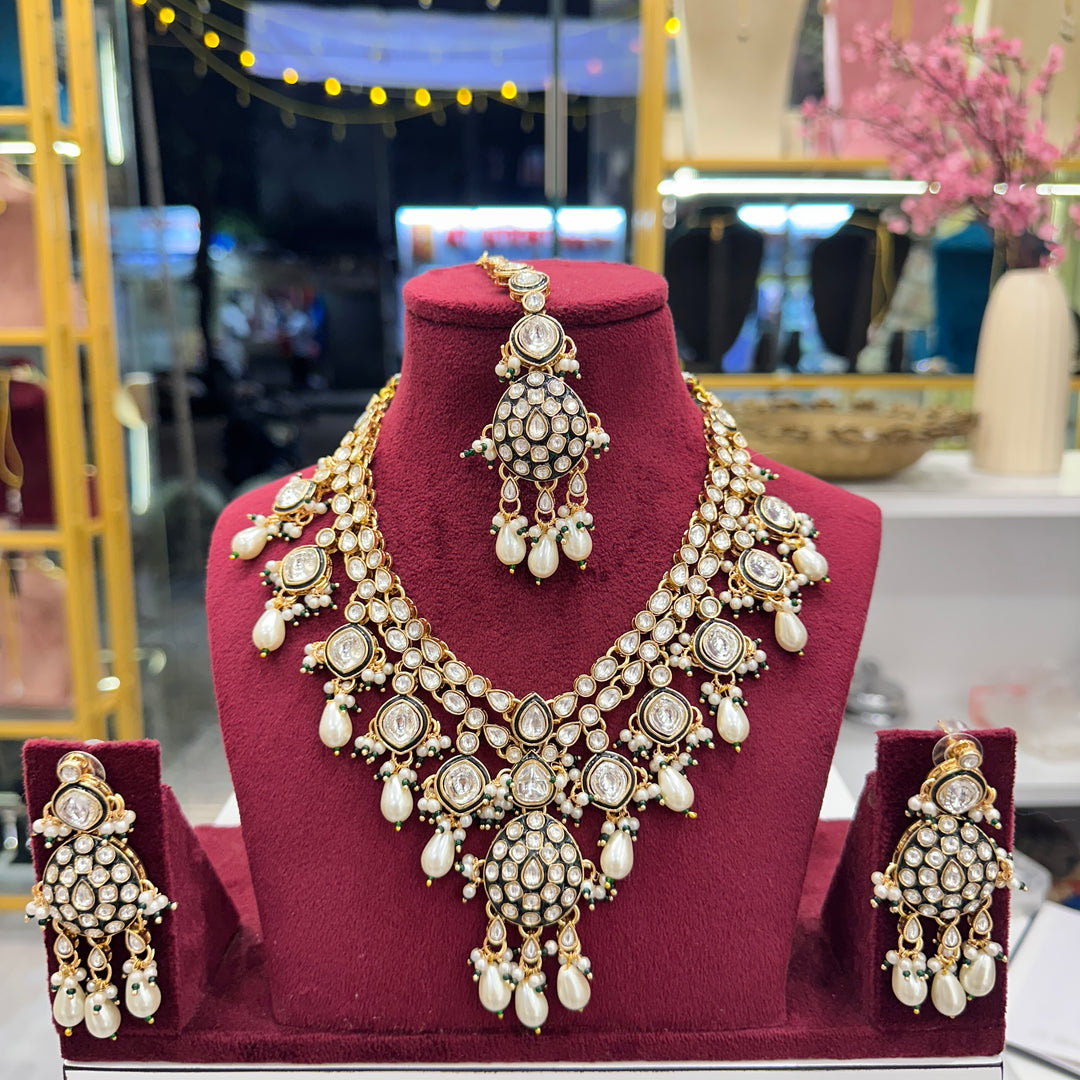 Sushila Layer premium Kundal Polki Necklace - White