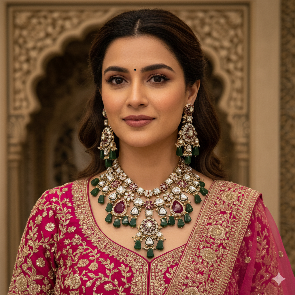Rakhee Semi Bridal Kundan Polki Necklace