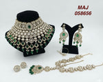 Load image into Gallery viewer, Anjali Semi Bridal Padmati Kundan Necklace - Dark Green (Necklace, Sheeshphool, Ring, Earrings, Nath)