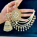Load image into Gallery viewer, Viral Sushanti Mirror Jhumka With Bahubali Kanchain - White