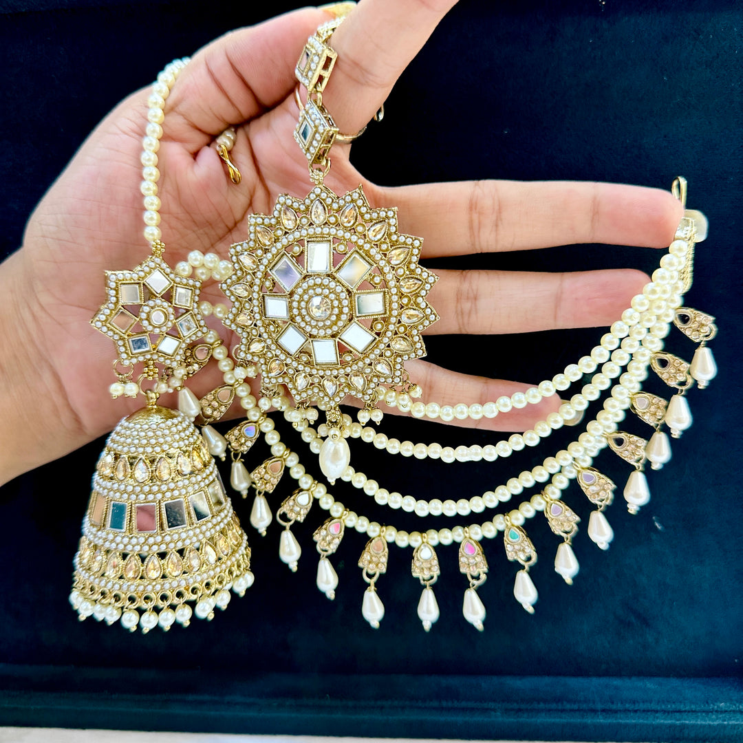 Viral Sushanti Mirror Jhumka With Bahubali Kanchain - White
