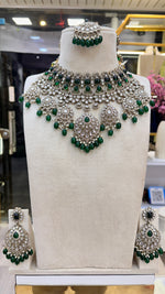 Load image into Gallery viewer, Ragini Kundan Bridal Choker (1 Necklace, 1 Earrings Pair, 1 Sheeshphool, 1 Nath)