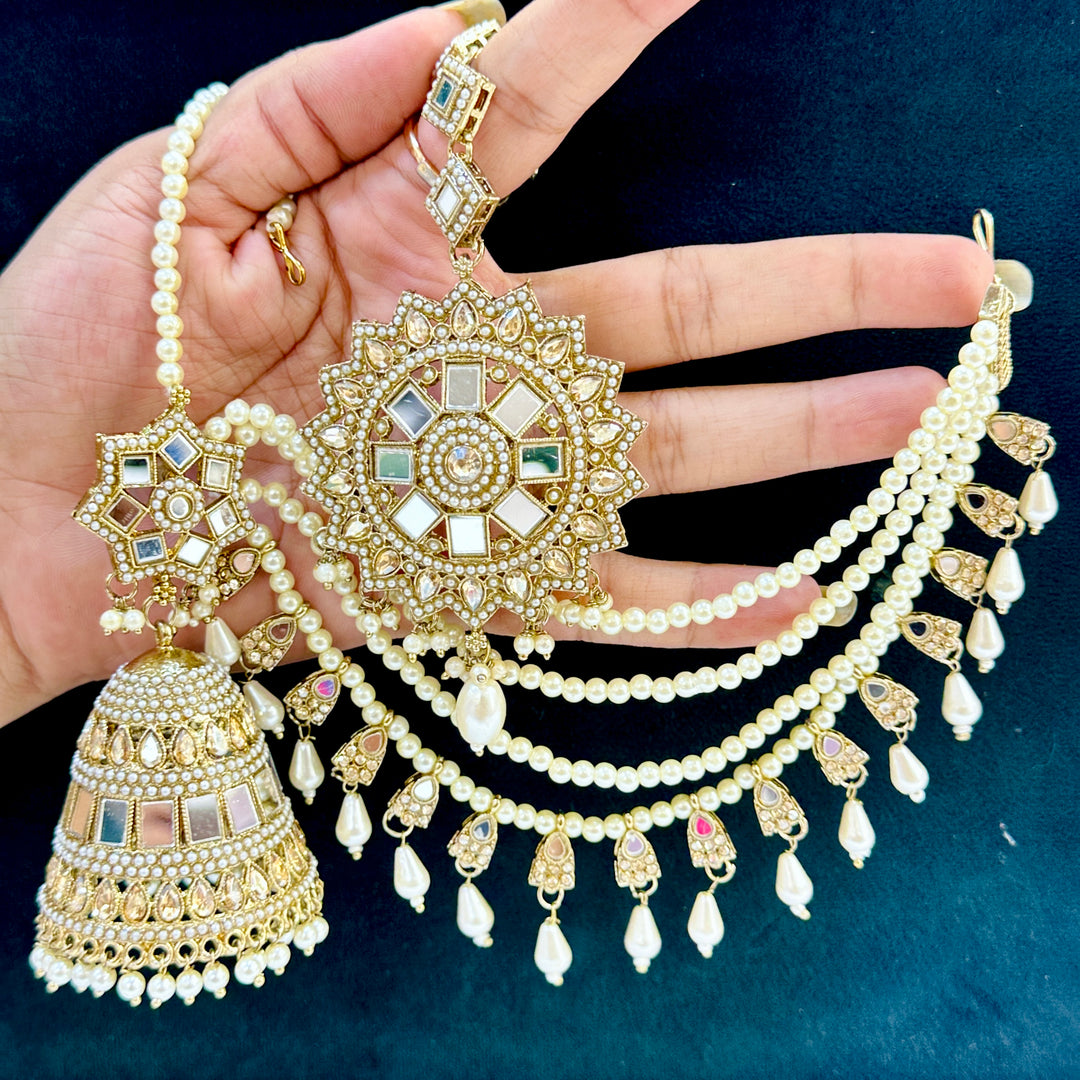 Viral Sushanti Mirror Jhumka With Bahubali Kanchain - White