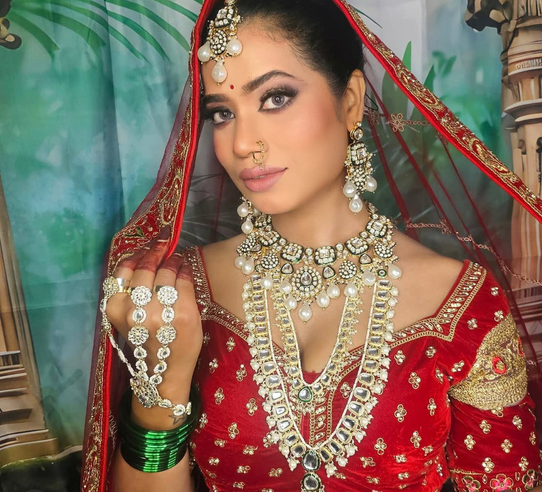 Green - Ansha Long 2 Layer Heavy Set With Jhumka And Mangtika