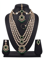 Load image into Gallery viewer, Anamika Semi Bridal Kundan Necklace - Dark Green (Necklace, Sheeshphool, Ring, Earrings, Nath)