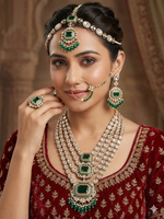 Load image into Gallery viewer, Anamika Semi Bridal Kundan Necklace - Dark Green (Necklace, Sheeshphool, Ring, Earrings, Nath)