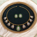 Load image into Gallery viewer, Kajal Hasli Choker Set With Earrings- Green