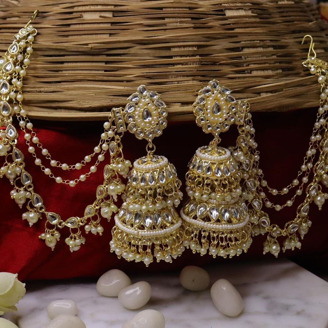Mandavi Statement Earring With 3 Layer Kaanchain