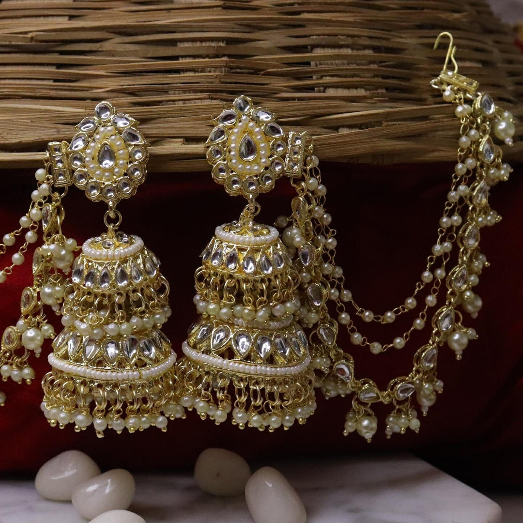 Mandavi Statement Earring With 3 Layer Kaanchain