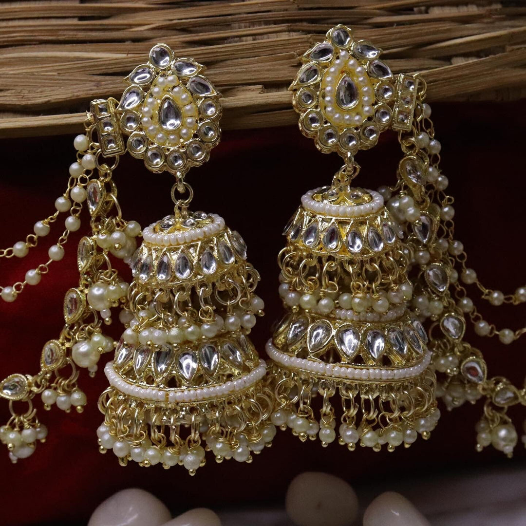 Mandavi Statement Earring With 3 Layer Kaanchain