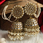 Load image into Gallery viewer, Kaur Jhumka With Pearl Kaan-Chain ( Over size Jhumka )