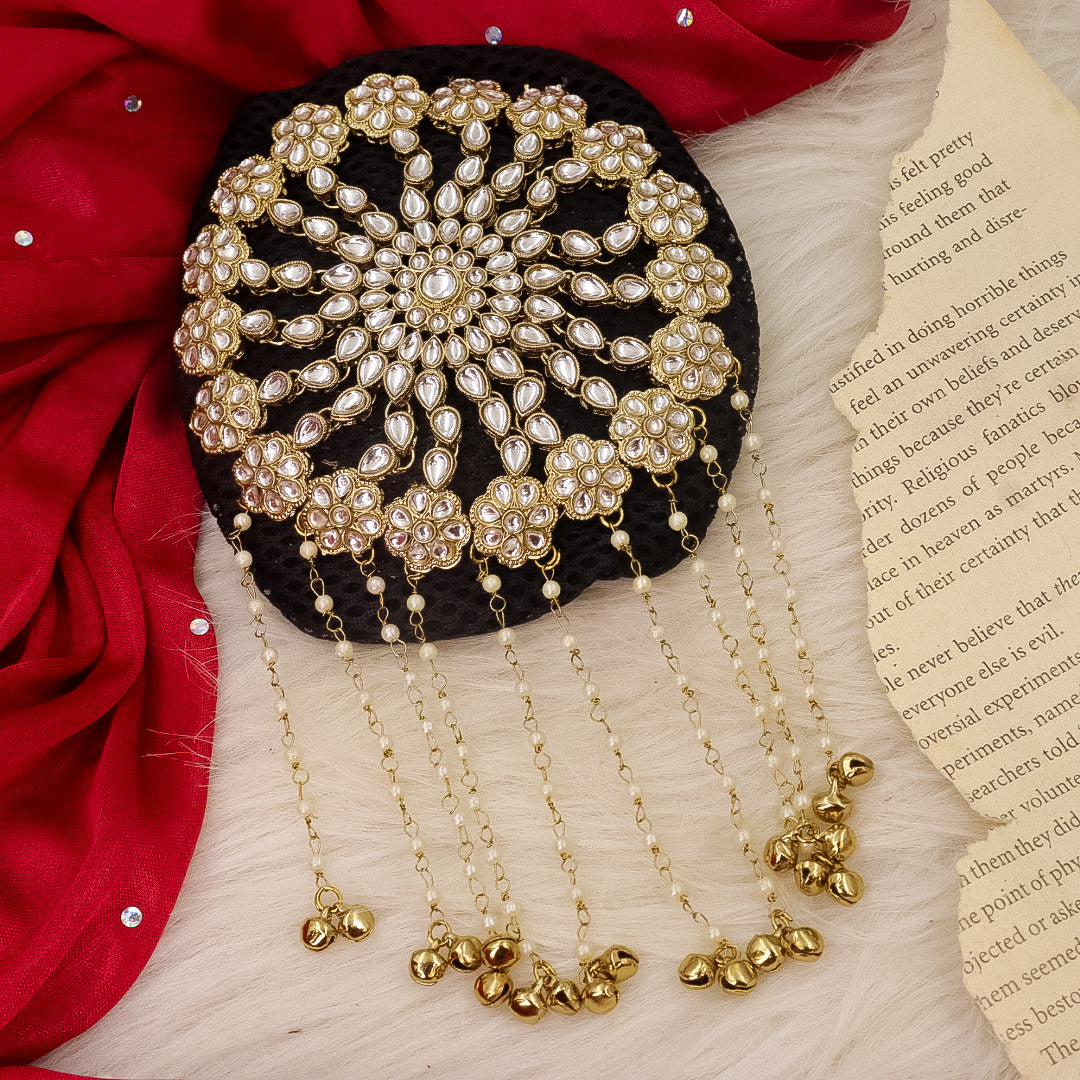 Sapna Premium Kundan Hair Bun With Brass Ghungroo Latakan