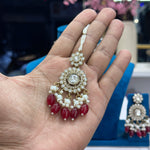 Load image into Gallery viewer, Rena Polki Choker With Earrings And Mangtika - Ruby