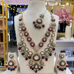 Load image into Gallery viewer, Riya Semi Bridal Layered Long Kundan Polki Necklace
