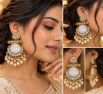 Load image into Gallery viewer, Zariah Chandbali With Mother Of Pearl Stone - White