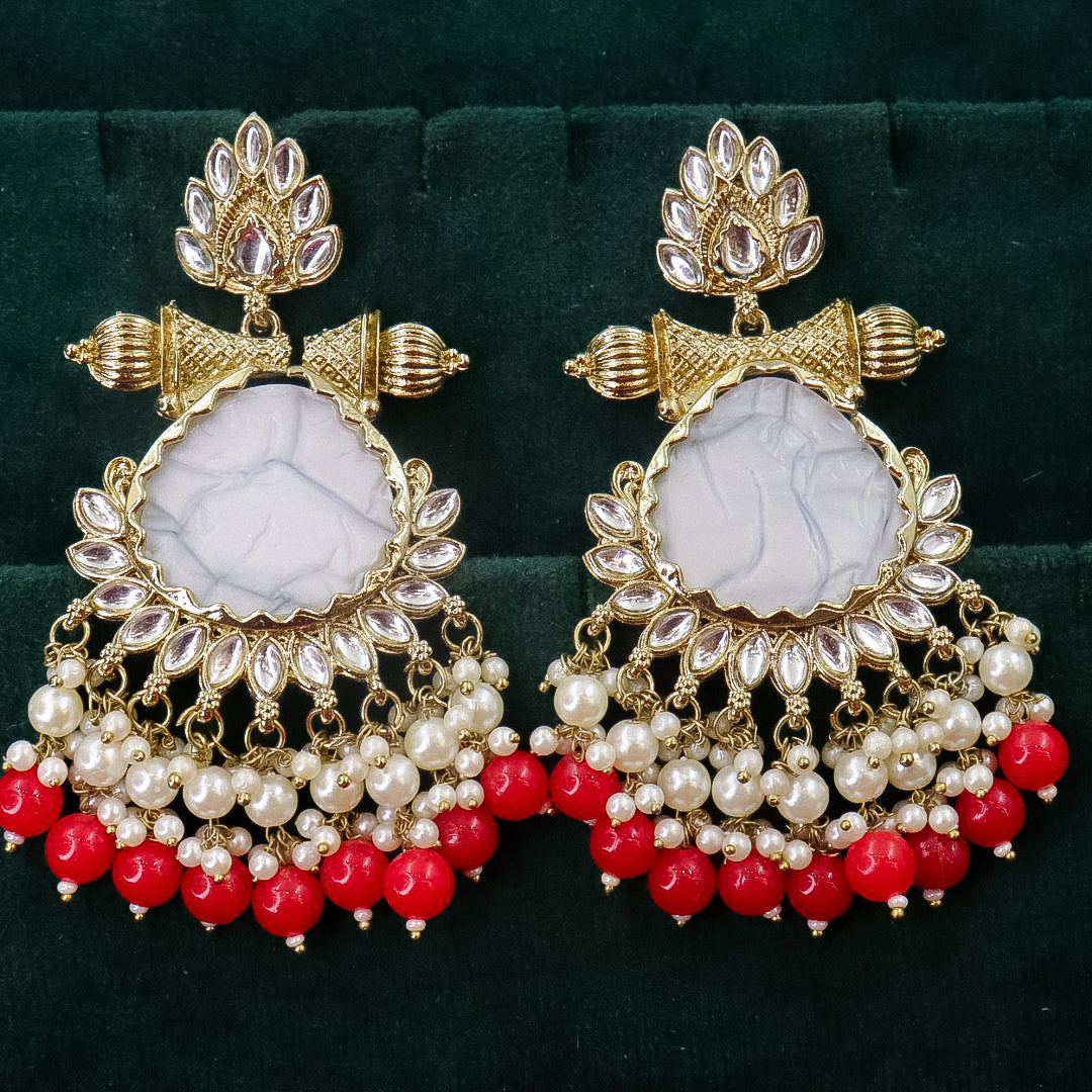 Zariah Chandbali With Mother Of Pearl Stone - Red