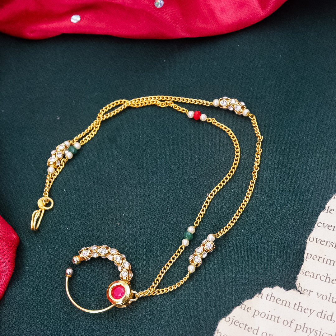 Rajwadi Brass Nath With Double Chain
