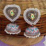 Load image into Gallery viewer, Heart Shape Bajri  Statement Brass Jhumka- Multi
