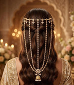 Load image into Gallery viewer, Kundan Latakan Trending  Back Hairband With Jhumka Broch