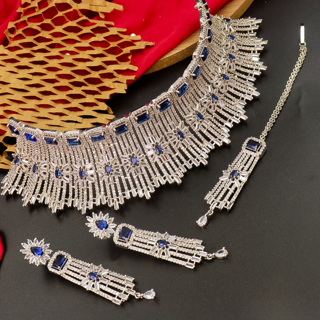 Manali Statement AD Choker -Blue