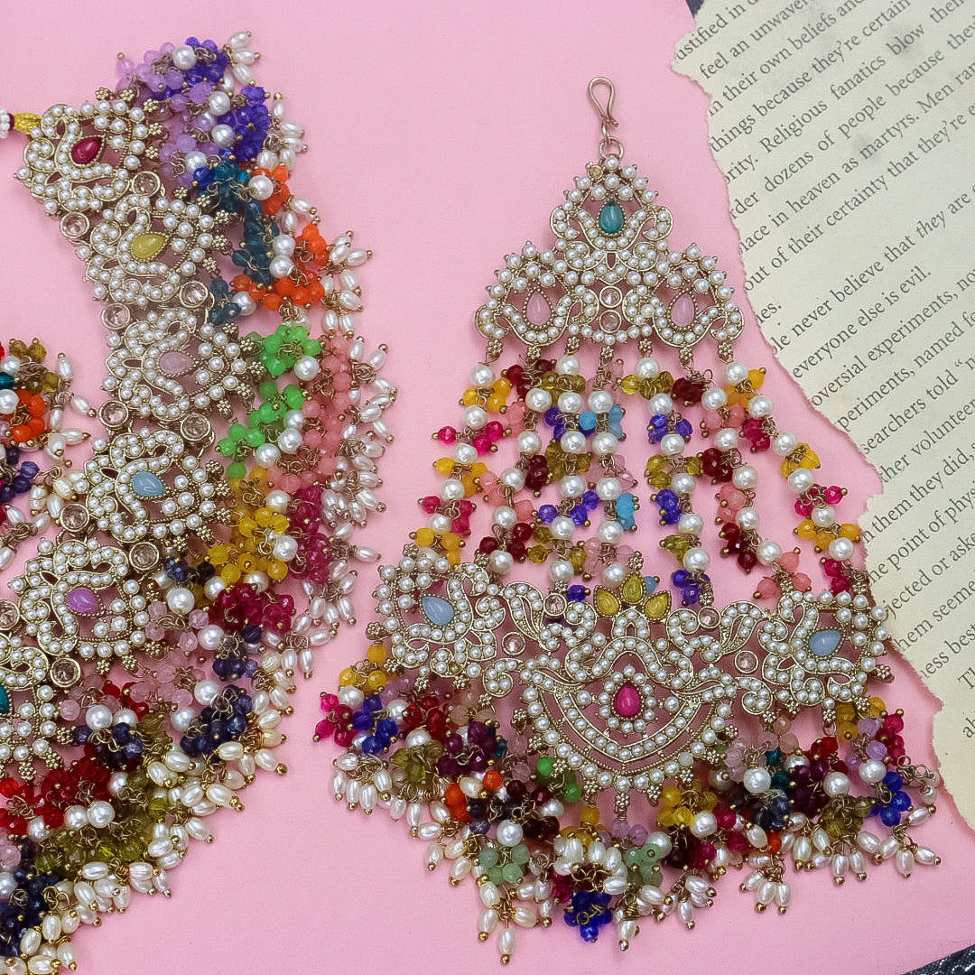 Atharva Statement Set With Earrings + Mangtika + Pasa -Multi