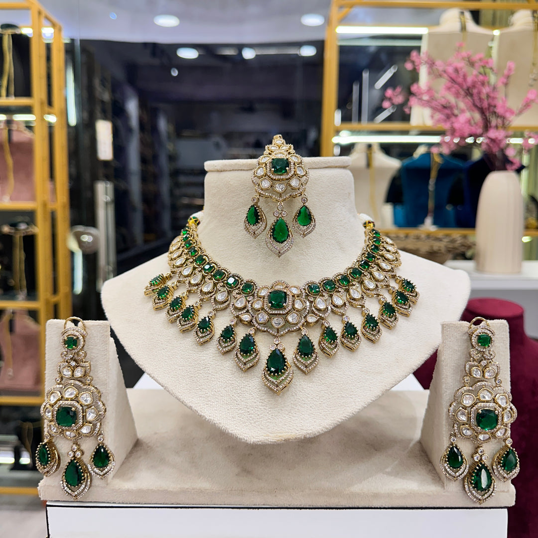 Shipra Moissianite Necklace With Earrings and Mangtika