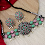Load image into Gallery viewer, German Silver Choker - Pink Mint