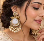 Load image into Gallery viewer, Zariah Chandbali With Mother Of Pearl Stone - White