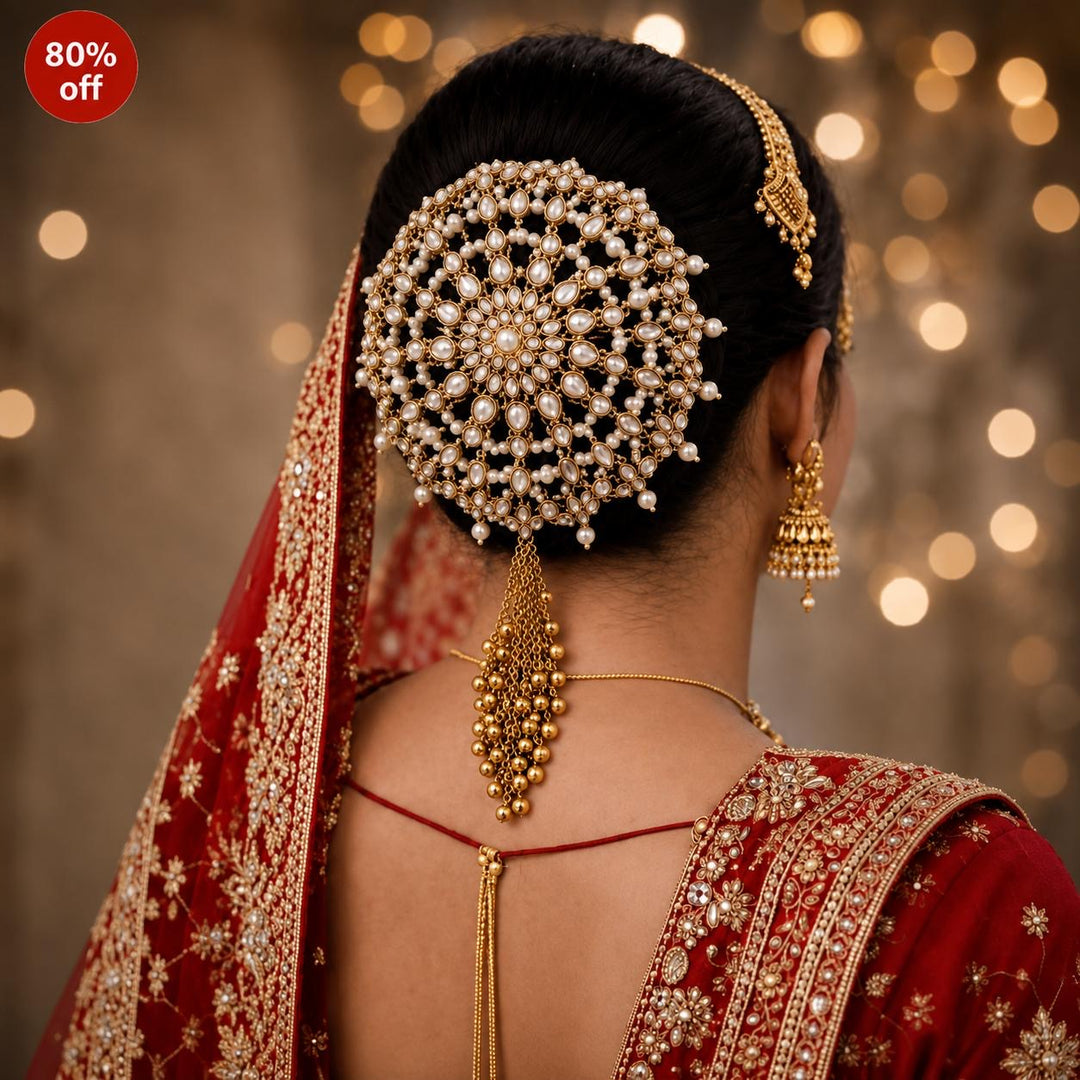 Premium Kundan Hair Bun With Brass Ghungroo Latakan