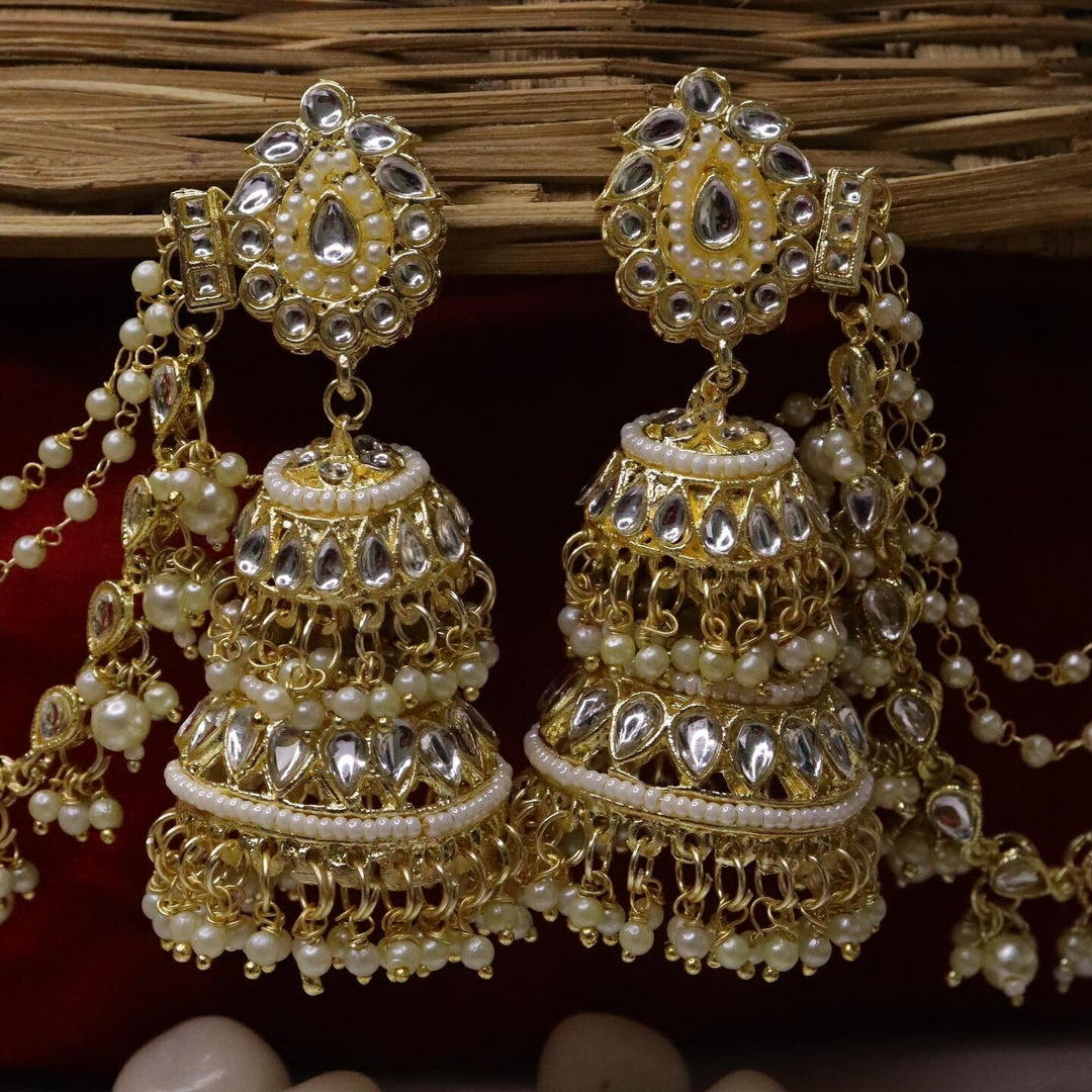 Mandavi Statement Earring With 3 Layer Kaanchain