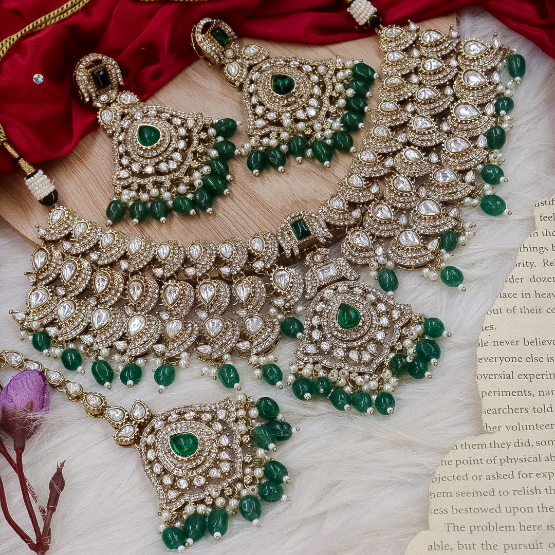 Jiva Polki Choker Set- Dark Green