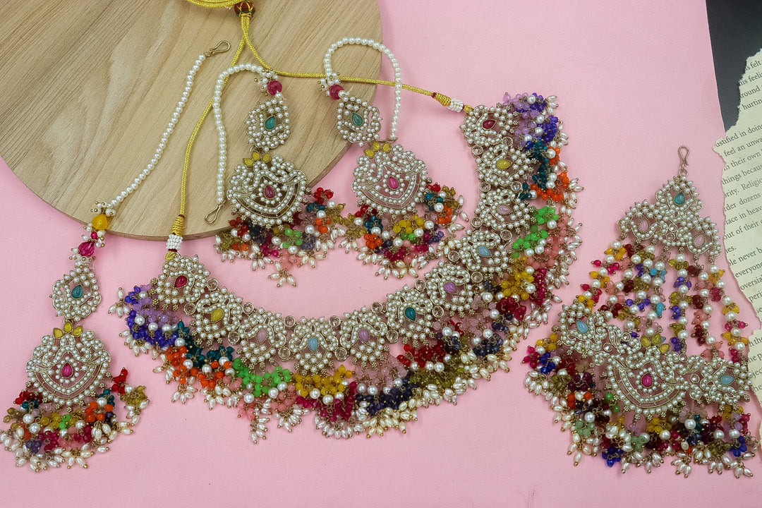Atharva Statement Set With Earrings + Mangtika + Pasa -Multi