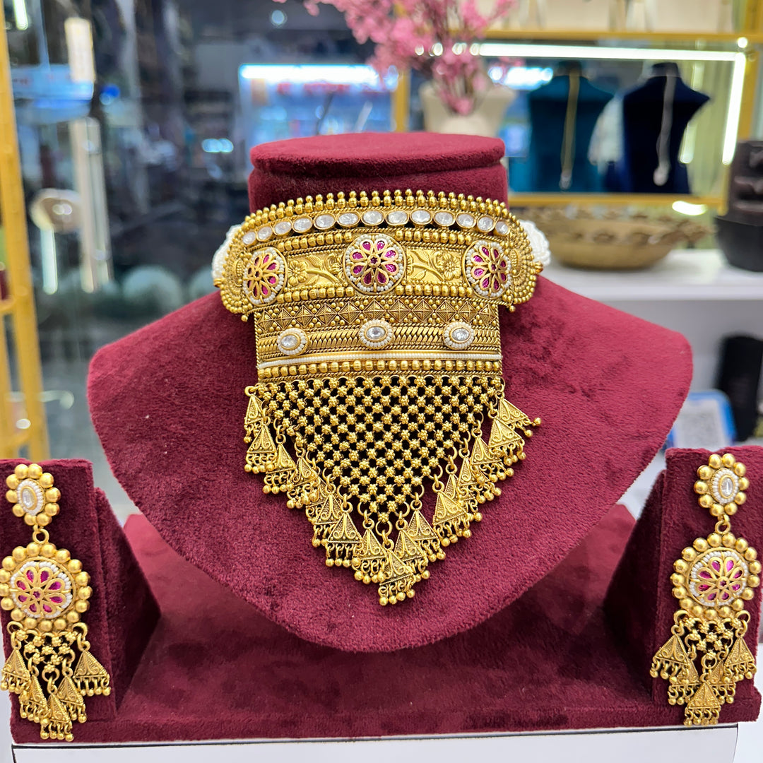 Vidya Premium High Gold Polish  Rajwadi Jhalar Necklace