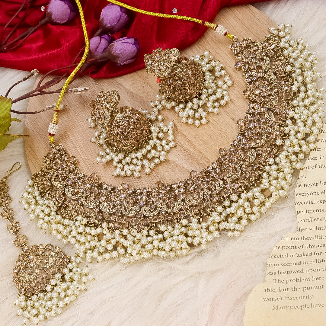 Chetali Reverse AD Statement Choker With Mangtika-White