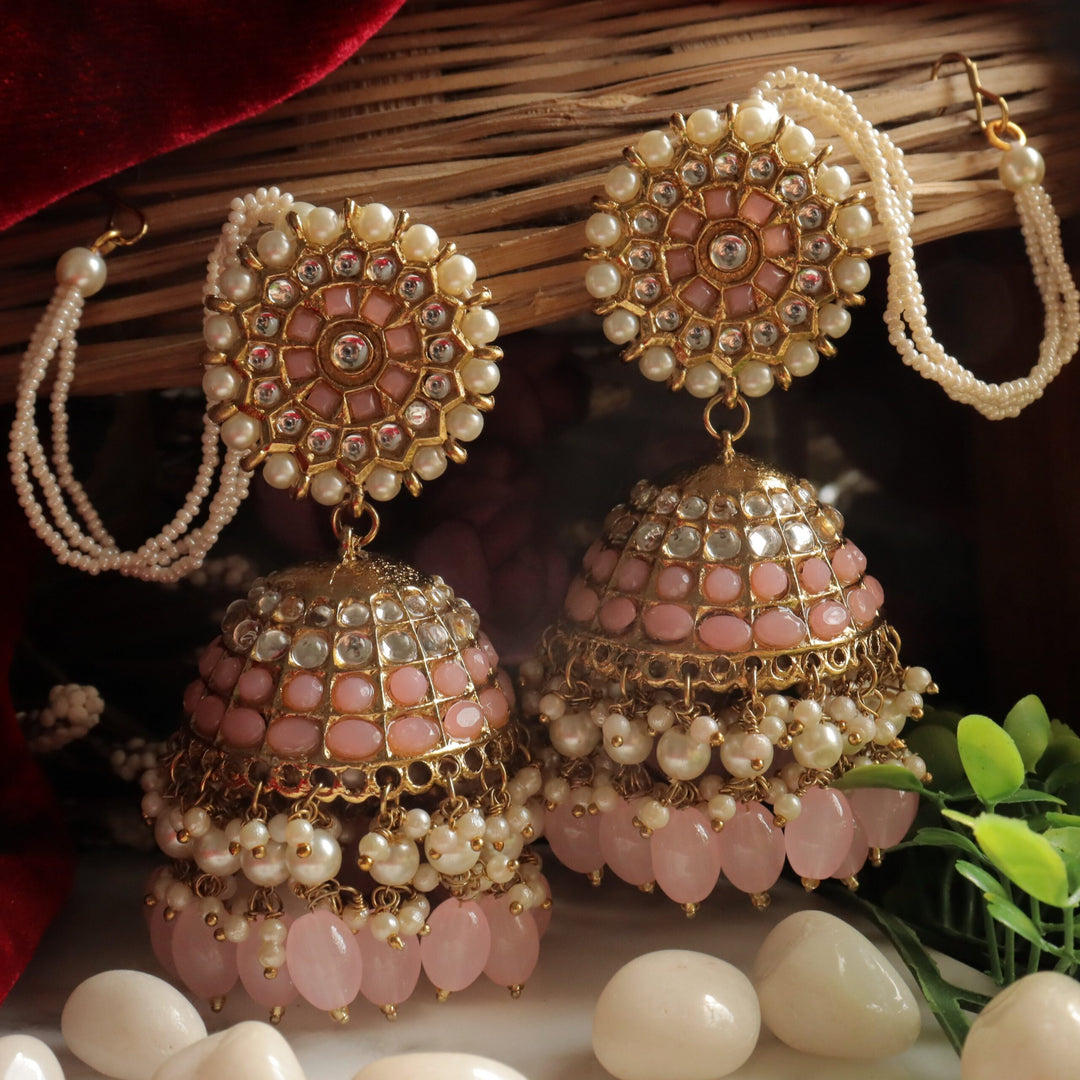 Kaur Jhumka With Pearl Kaan-Chain  ( Over size Jhumka )