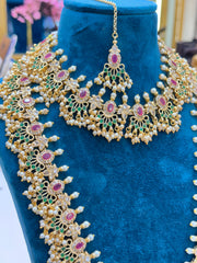 Gujarati Style Premium Kundan Necklace (2 Necklace + Earrings & Teeka)