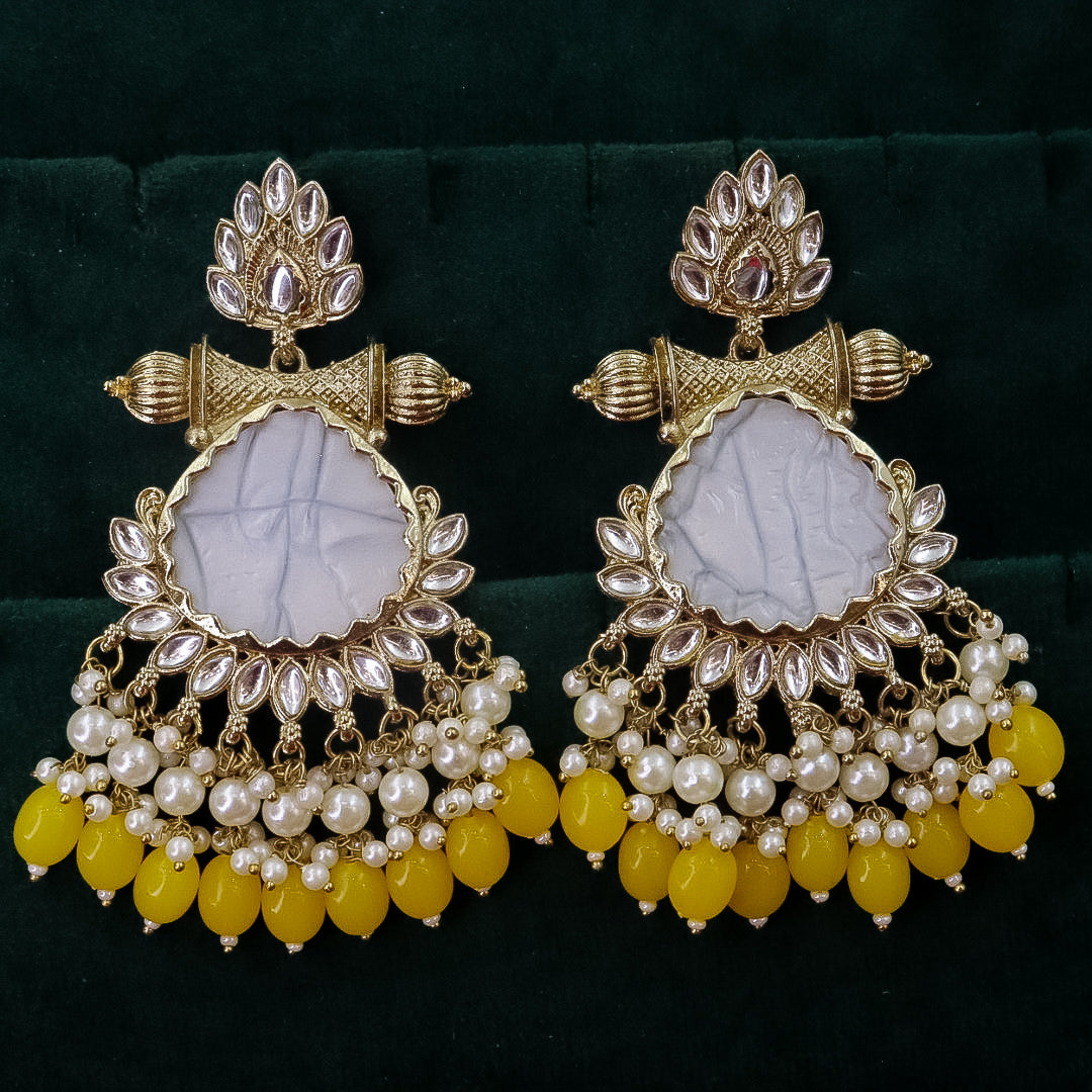 Zariah Chandbali With Mother Of Pearl Stone - Yellow