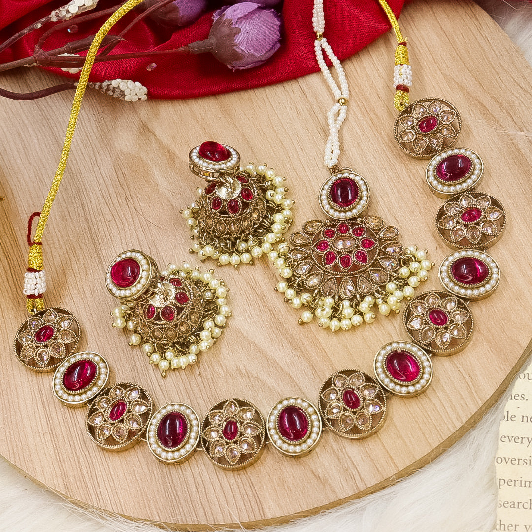 Shital Reverse AD Choker With Mangtika-Ruby